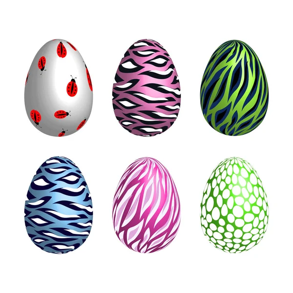 Set Pascua Con Huevos Colorfun Adornados Aislados Sobre Fondo Blanco — Vector de stock