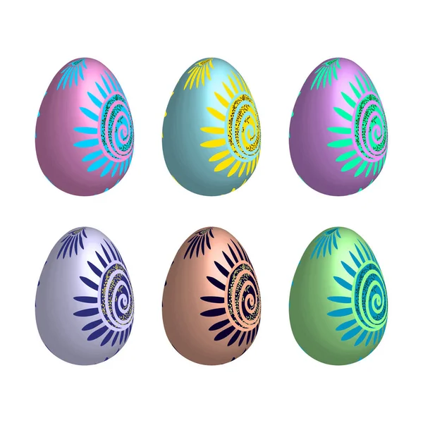 Set Pascua Con Huevos Colorfun Adornados Aislados Sobre Fondo Blanco — Vector de stock