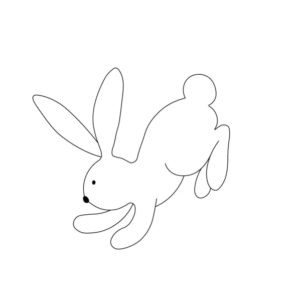 White Easter Rabbit Black Outline Isolated White Background Line Drawing — Stock Vector