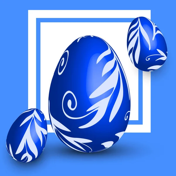 Fondo Moderno Pascua Con Huevos Ornamentados Pascua Sobre Fondo Azul — Vector de stock