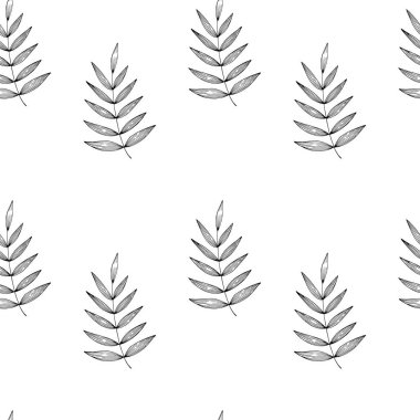 Floral seamless pattern with branches on white background. Ornament with tropic leaves. Vector illustration for fabric, textile, wallpaper, posters, paper. fashion print. Doodle style. 