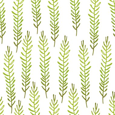Spring seamless pattern with green sprigs. Vector stock illustration for fabric, textile, wallpaper, posters, paper. Fashion print for children. Branch with leaves. Doodle style.