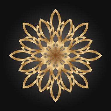 Siyah arka planda dekoratif altın süs. Etnik tarzda lüks mandala. Oryantal dairesel altın antika illüstrasyon. Arapça, İslami, Fas, Asyalı, Hint yerlisi Afrika motifi.