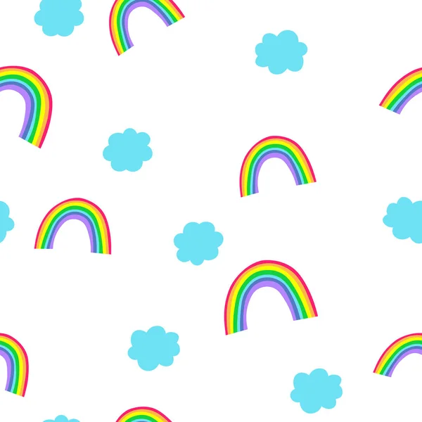 Fashion Seamless Pattern Colorful Clouds Rainbow White Background Design Invitation — Stock vektor
