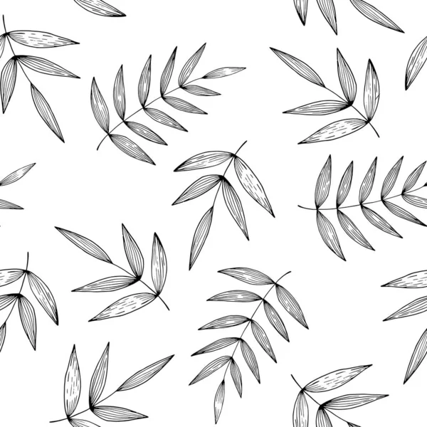 Floral seamless pattern with branches on white background. Ornament with tropic leaves. Vector illustration for fabric, textile, wallpaper, posters, paper. fashion print. Doodle style. 