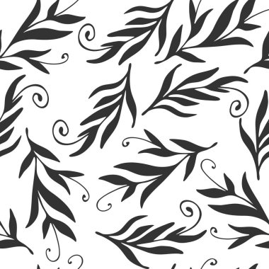 Beyaz arka planda kusursuz çiçek deseni var. Yapraklı ve sarmallı bir süs. Web sayfası, dokular, kart, poster, kumaş, tekstil tasarımı. Vektör stok illüstrasyonu.