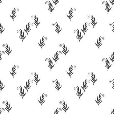 Beyaz arka planda kusursuz çiçek deseni var. Yapraklı ve sarmallı bir süs. Web sayfası, dokular, kart, poster, kumaş, tekstil için tasarım.