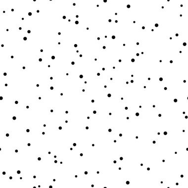 Moda soyut geometrik kaotik dairesel kusursuz desen. Puantiyeli siyah beyaz arka plan. Davetiye, poster, kart, el ilanı, afiş, kumaş, tekstil için tasarım.