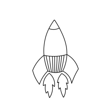 Boyama sayfaları. Çocuklar için boyama kitabı. Çizgi film roketiyle resim boyama. Kartlar, duvar kağıtları, tekstil, kumaş ve anaokulu için vektör stoku çizimi.