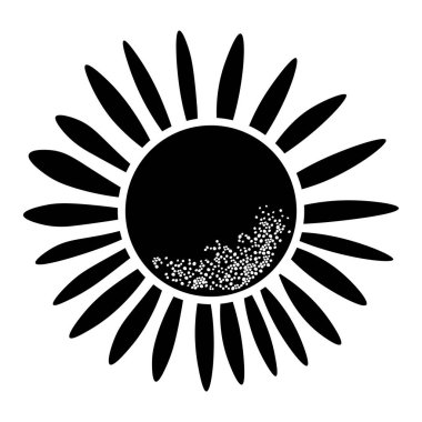 Güneş sembolü simgesi. Siyah ve vektör çizimi. Beyaz arkaplanda izole.