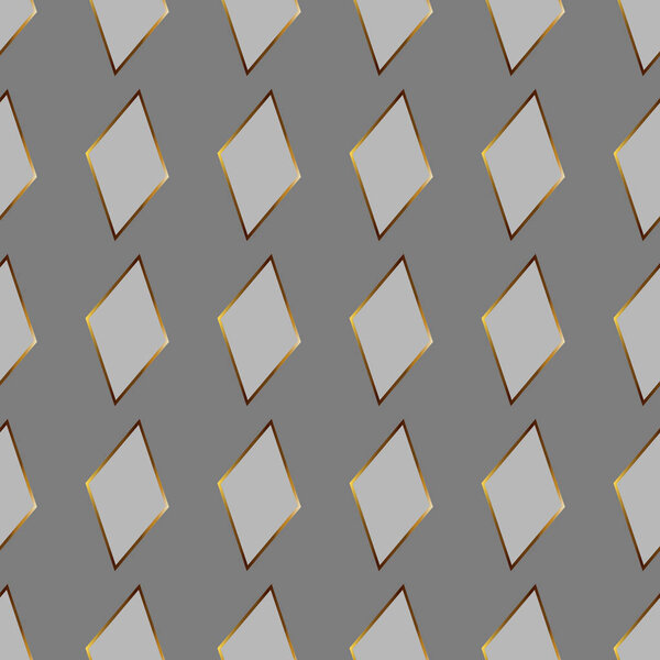 Abstract grey squared illustration with golden elements. 3d geometric seamless pattern with ornament. Design for web page, textures, card, poster, fabric. Modern stylish luxury background.