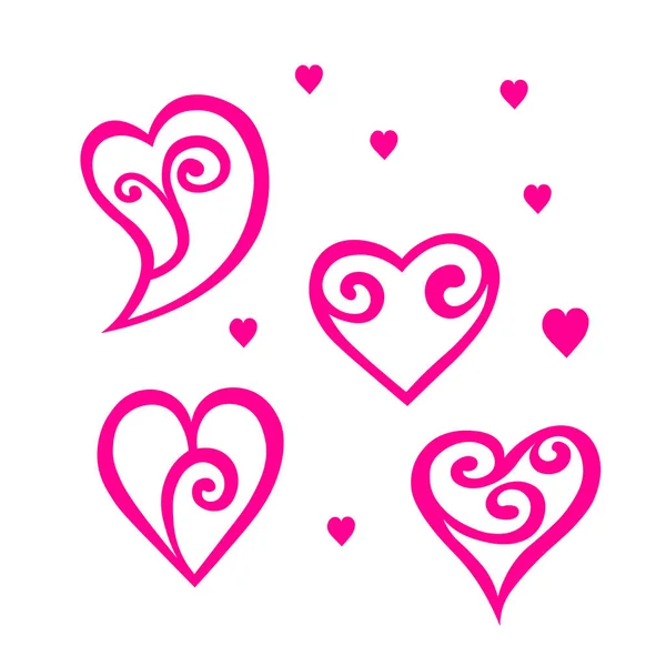 Pink Hand Drawn Hearts Design Elements Valentine Day Wedding Birthday — Stock vektor