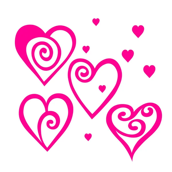 Cuori Disegnati Mano Rosa Elementi Design San Valentino Matrimonio Compleanno — Vettoriale Stock