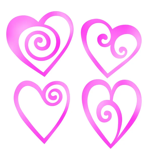 Różowe Gradientowe Serca Narysowane Ręcznie Elementy Projektowe Walentynki Ślub Urodziny — Wektor stockowy