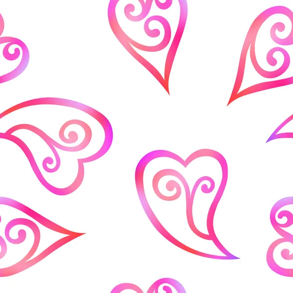Seamless Pattern Pink Ornate Hearts Design Valentine Day Wedding Birthday — 图库矢量图片