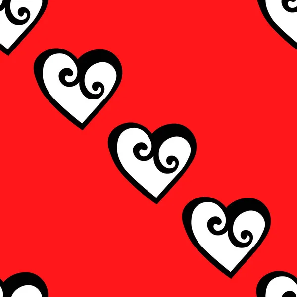 无缝隙图案 白色华丽的心形 红色背景 情人节 母亲节的设计 明信片 面料的爱情矢量图片 — 图库矢量图片