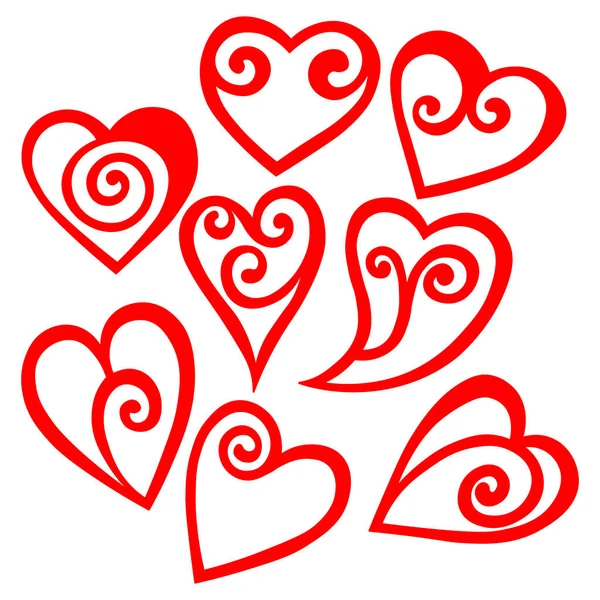 Red Hand Drawn Hearts Design Elements Valentine Day Wedding Birthday — Stock Vector