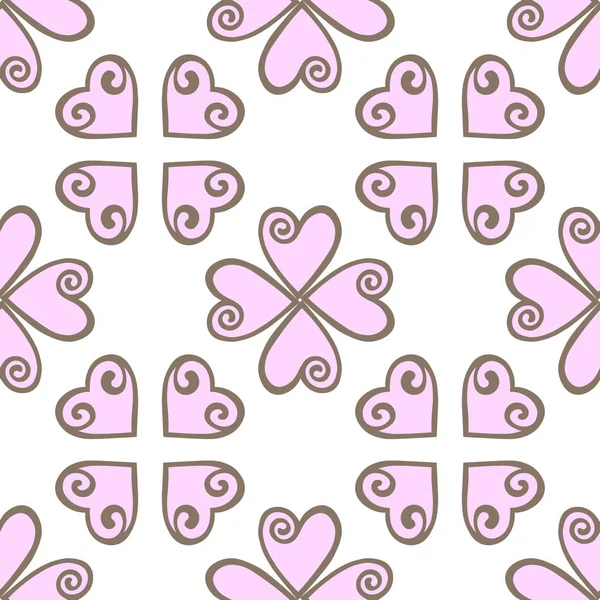 Seamless Pattern Pink Ornate Hearts White Background Design Valentine Day — Stock Vector