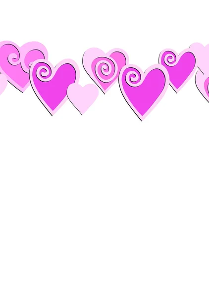 Праздничная Карта Розовыми Украшенными Сердцами Белом Фоне Template Design Valentine — стоковый вектор