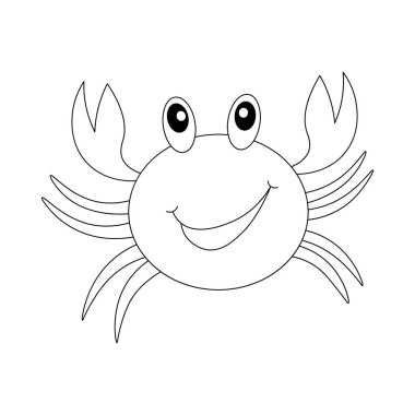 Boyama sayfaları. Çocuklar için boyama kitabı. Sevimli yengeçle resim boyama. Vektör hayvanlar çizimi. Kartlar, duvar kâğıtları, tekstil, kumaş, anaokulu için sevimli bir karakter. Çizgi film biçimi.