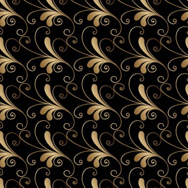Soyut altın çizim. Çiçekli süslemeli, geometrik, pürüzsüz desen. Web sayfası, dokular, kart, poster için şablon deco tasarımı. Modern stil lüks siyah ve altın arka plan.