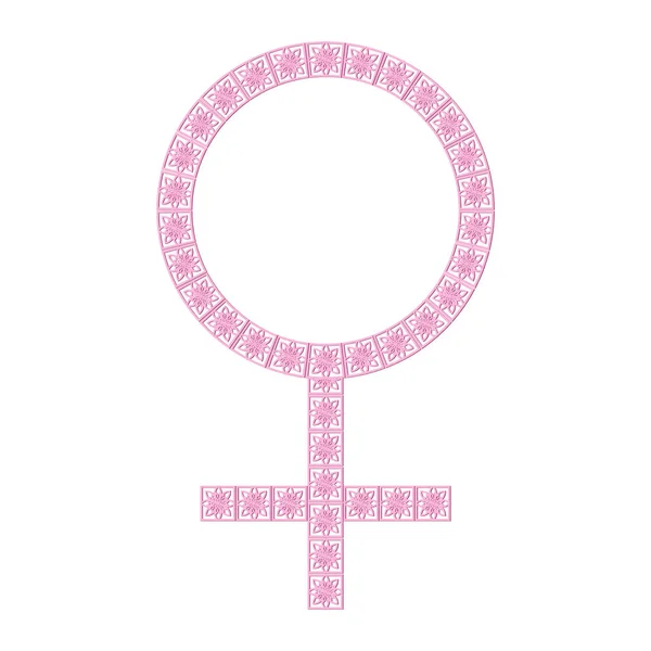 Female Gender Sign Women Pink Ornate Symbol Isolated White Background — 스톡 벡터