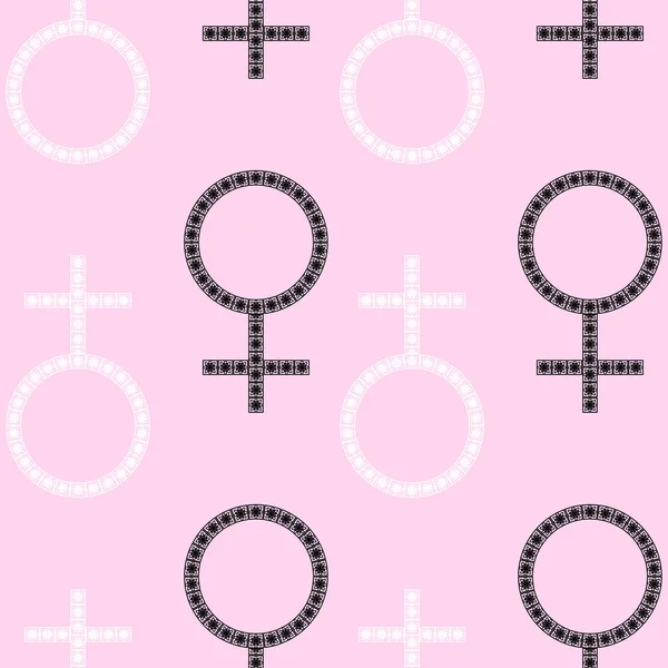 Seamless Pattern Female Gender Sign Women Black White Ornate Symbol — 스톡 벡터
