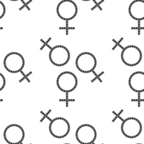 Seamless Pattern Female Gender Sign Women Black Ornate Symbol White — 스톡 벡터
