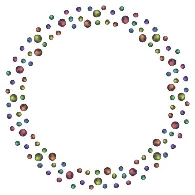 Abstract round frame with different grunge effect circles. White background with colorful gradient polka dots border. Template design for invitation, poster, card, flyer, banner. Copy space.