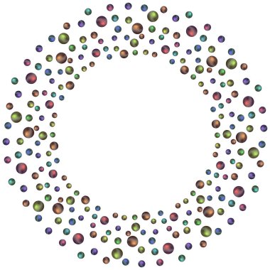 Abstract round frame with different grunge effect circles. White background with colorful gradient polka dots border. Template design for invitation, poster, card, flyer, banner. Copy space.