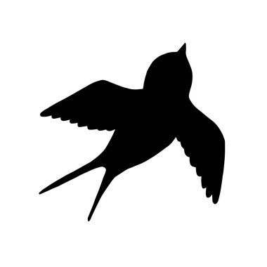 Çizgi roman yutma silueti. Uçuş ikonunda şirin bir kuş. Beyaz arkaplanda vektör çizimi izole edildi. Karalama tarzında siyah çizgiler. Davetiye, poster, kart, web için şablon tasarımı. 