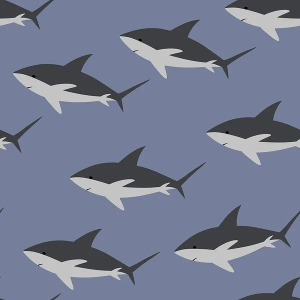 Vector sea animal wild. Seamless pattern with sharks on blue background. Vector colorful illustration. Adorable character for cards, wallpaper, textile, fabric. Cartoon style.