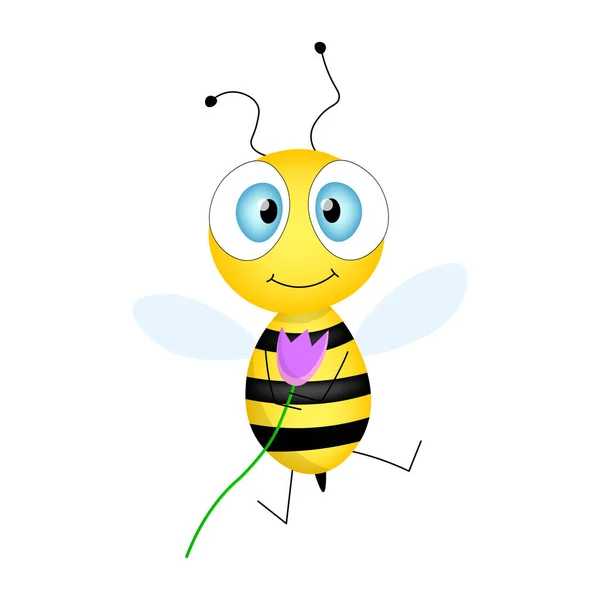 Cartoon Cute Bee Mascot Cheerful Bee Flower Vector Character Insect — Stock Vector