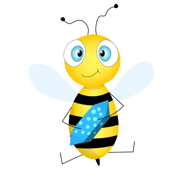 Κινούμενο Χαριτωμένο Μασκότ Μέλισσα Μια Χαρούμενη Μέλισσα Καραμέλες Διανυσματικός Χαρακτήρας — Διανυσματικό Αρχείο