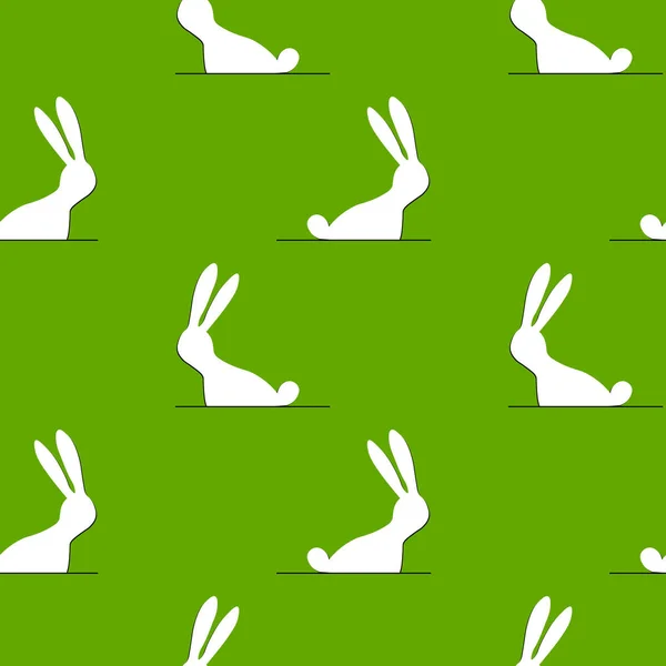 Seamless Pattern White Easter Rabbit Green Background Happy Easter Icon — Stock Vector