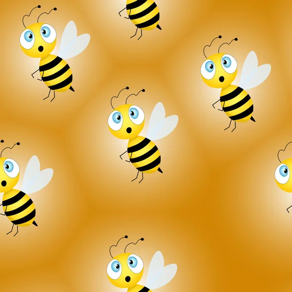 茶色の背景に蜂とシームレスなパターン ベクトルイラスト 愛らしい漫画のキャラクター 招待状 カード 生地のためのテンプレートデザイン 寄席風 — ストックベクタ