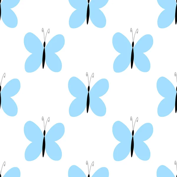 Fashion Animal Seamless Pattern Blue Butterflies White Background Template Design — Stock Vector