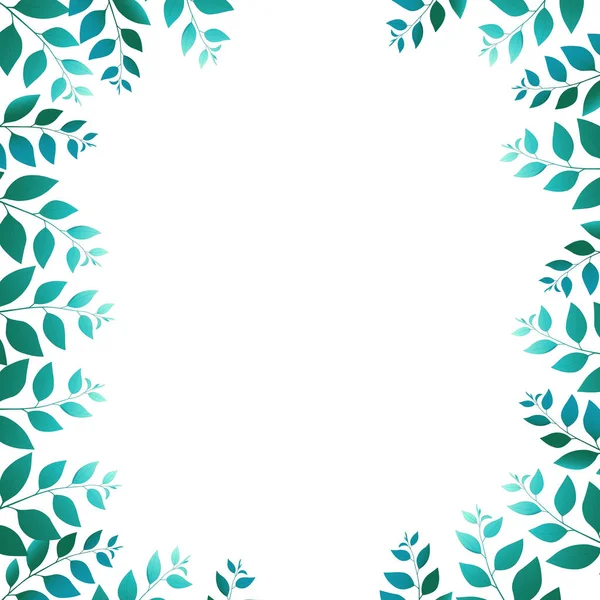 Cornice Floreale Primaverile Con Rametti Verdi Sfondo Bianco Trend Illustrazione — Vettoriale Stock