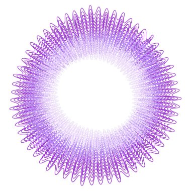 Beyaz arkaplanda soyut geometrik renkli yuvarlak çerçeve. Davetiye, poster, kart, kartpostal için şablon tasarımı. Tatil kartı ya da tebrik kartı. Vektör hisse senedi çizimi. Menekşe sınırı.