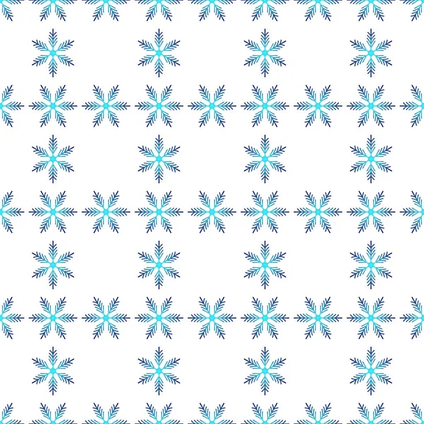 白い背景に青いグラデーションの雪片を持つ冬のシームレスなパターン ファブリック テキスタイル壁紙 ポスター ギフト包装紙のためのカラフルなベクトルイラスト クリスマスベクトルイラスト — ストックベクタ