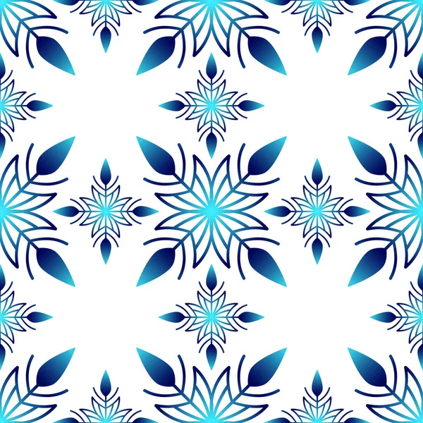 Winternahtloses Muster Mit Blauen Schneeflocken Auf Weißem Hintergrund Bunte Vektorillustration — Stockvektor