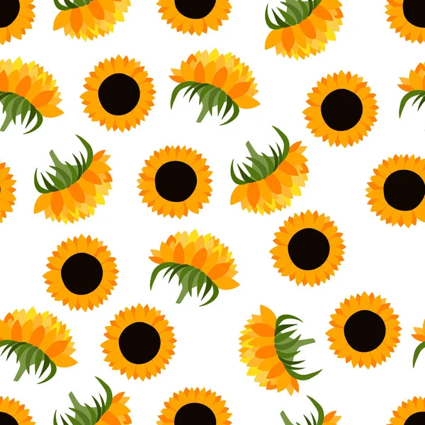 Letní Barevné Bezešvé Vzor Oranžovými Slunečnice Bílém Pozadí Kreslený Styl — Stockový vektor