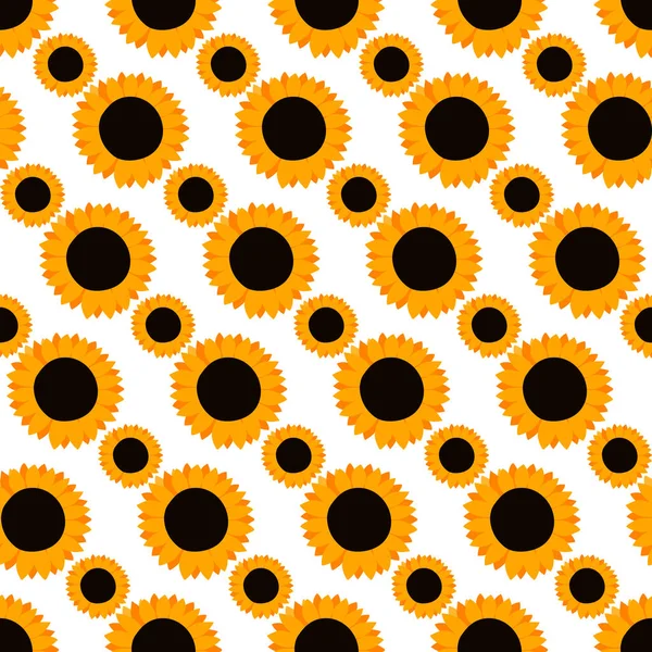Sommer Bunte Nahtlose Muster Mit Orangefarbenen Sonnenblumen Auf Weißem Hintergrund — Stockvektor