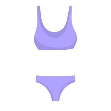 Beyaz arkaplanda izole edilmiş mayo düz simgeleri. Kadınların renkli mayo tasarımının düz bir temsili. Yaz moda bikinisi. Kadın tarzı mayo..