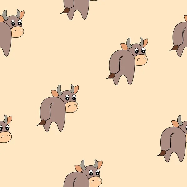 Vector Flat Animals Colorful Illustration Kids Seamless Pattern Cute Bull — Stock Vector