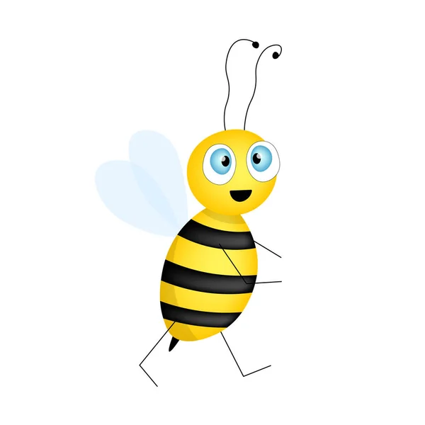 Cartoon Cute Bee Mascot Surprised Bee Flies Small Wasp Vector — Stock Vector