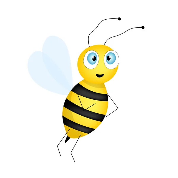 Cartoon Cute Bee Mascot Surprised Bee Flies Small Wasp Vector — Stock Vector