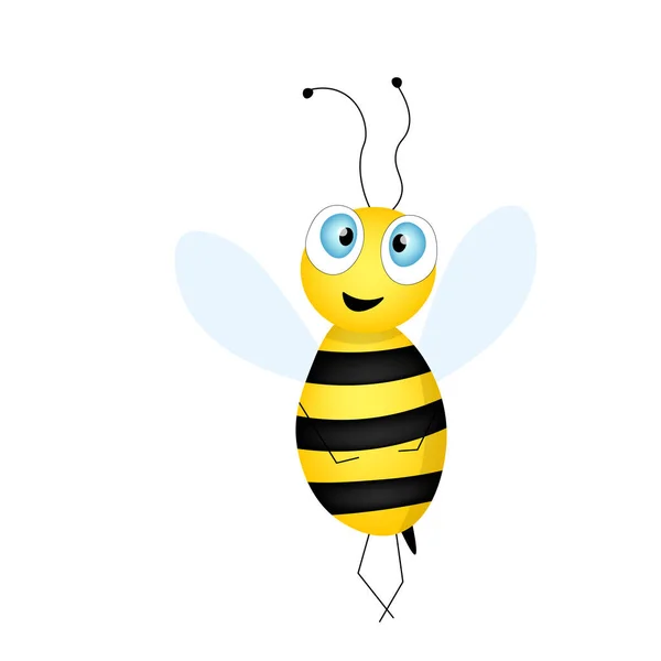 Cartoon Cute Bee Mascot Surprised Bee Flies Small Wasp Vector — Stock Vector