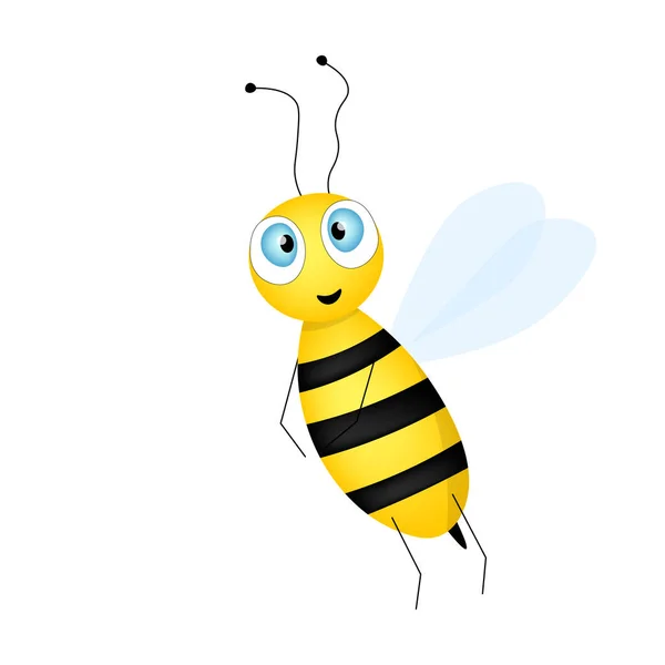 Cartoon Cute Bee Mascot Surprised Bee Flies Small Wasp Vector — Stock Vector