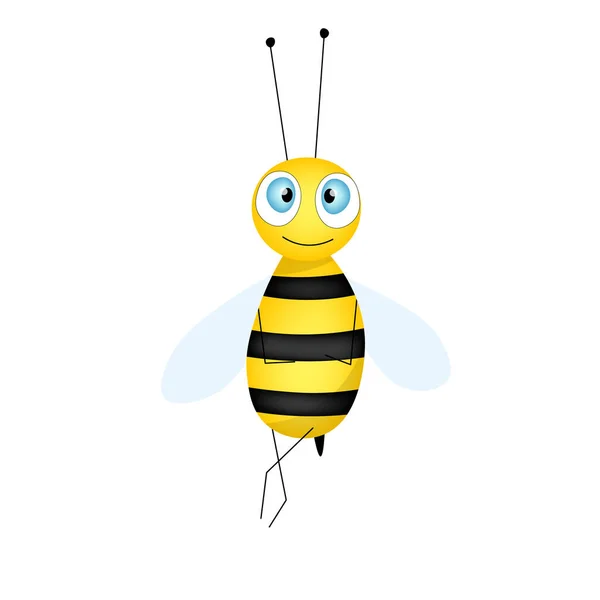 Cartoon Cute Bee Mascot Surprised Bee Flies Small Wasp Vector — Stock Vector